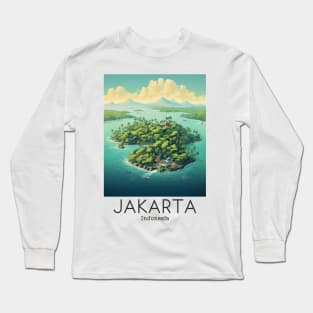 A Vintage Travel Illustration of Jakarta - Indonesia Long Sleeve T-Shirt